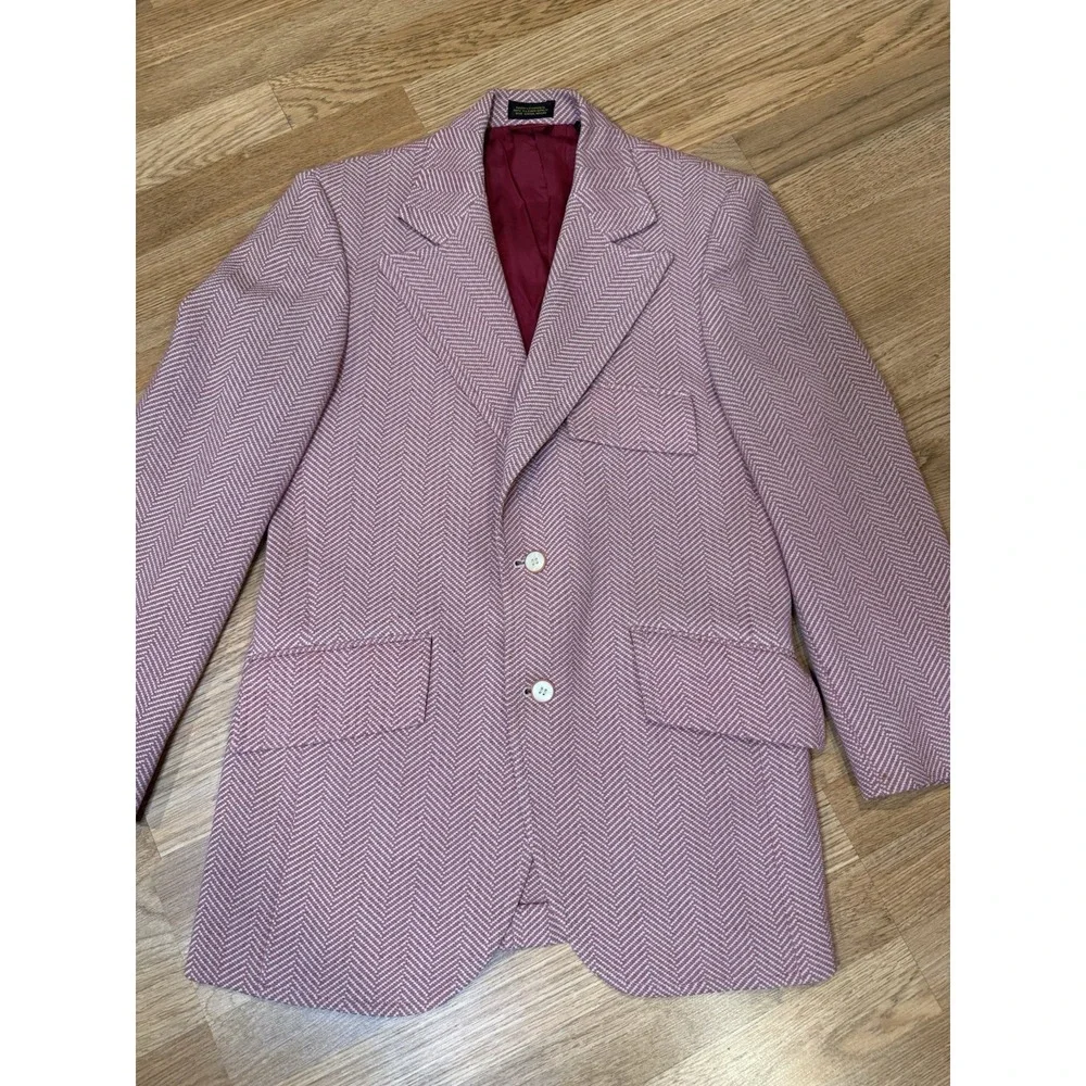 VTG 70s Richman Brothers Blazer Men's 36R Red White Pattern Sportsman Knits Mod